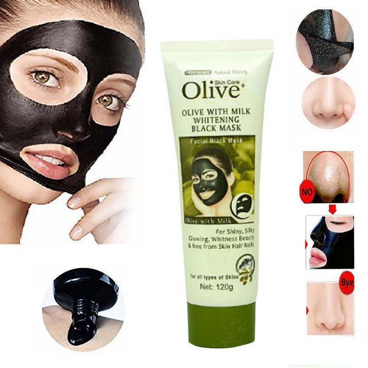 Olive With Milk Whitening Black Mask – Deep Cleansing Peel-Off Facial Mask (120g)