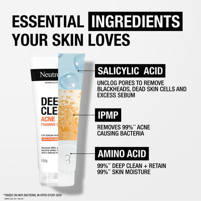 Neutrogena Deep Clean Acne Foaming Cleanser – 40g | Salicylic Acid Face Wash for Acne-Prone Skin