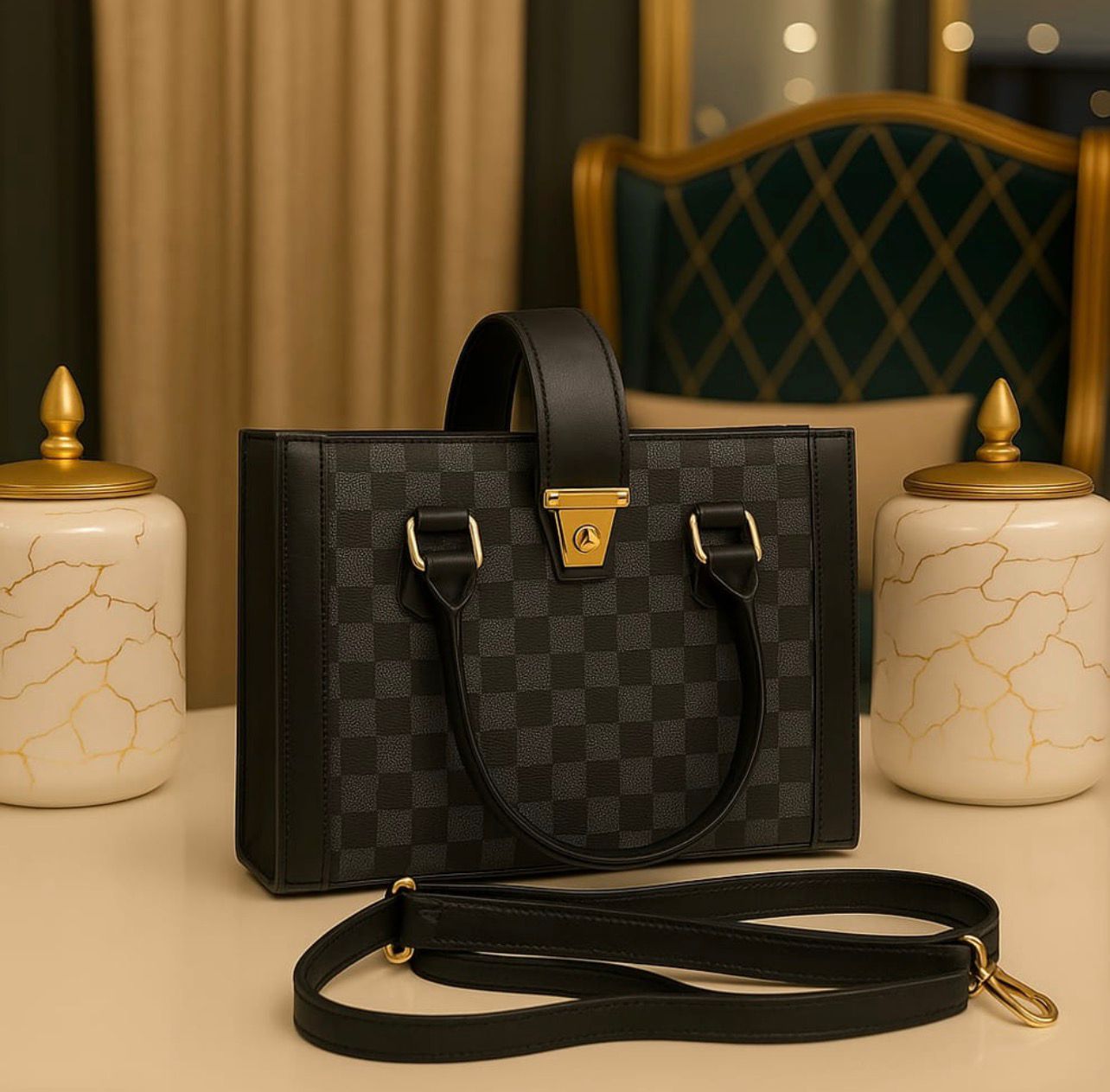 Luxury Classic Checkered Handbag – Premium PU Leather Shoulder Bag